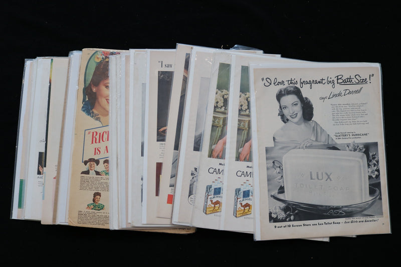 1940'S-1950'S LINDA DARNELL MAGAZINE ADVERTISEMENTS - LOT OF 33 - O 3795