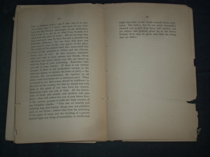 1853 MAY 24 REV. JAMES WALKER HARVARD PRESIDENT INAUGURATION ADDRESS - J 4382