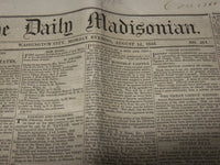 1843 AUGUST 14 THE DAILY MADISONIAN NEWSPAPER - JOHN TYLER -WASHINGTON- NP 3877G