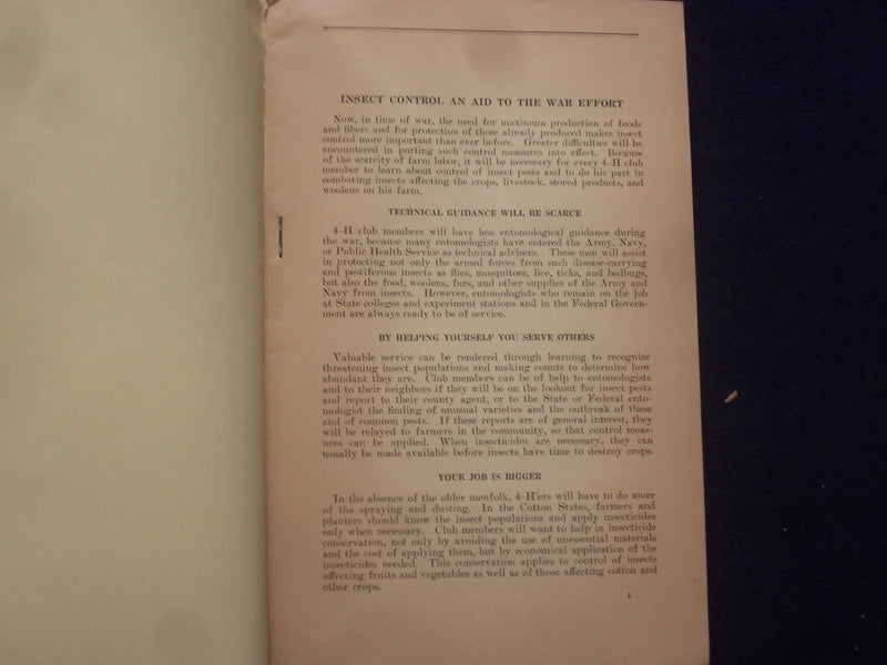 1939 4-H CLUB INSECT MANUAL - SOFTCOVER - OFFICE OF ERNEST MCFARLAND - J 9647