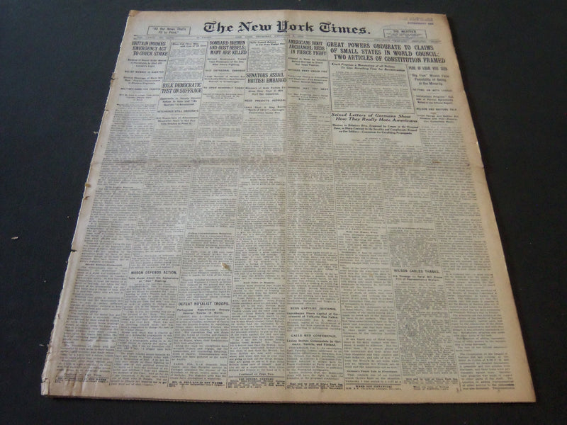 1919 FEB 6 NEW YORK TIMES - POWERS OBDURATE TO CLAIMS OF SMALL STATES - NT 6198