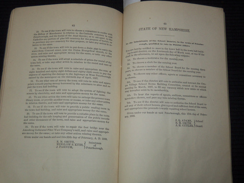 1888 ANNUAL REPORTS OF THE TOWN OFFICERS OF PETERBOBO, NEW HAMPSHIRE - K 3096