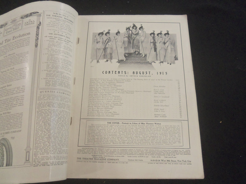 1915 AUGUST THE THEATRE ILLUSTRATED MAGAZINE-MISS FLORENCE WALTON COVER- B 6348X