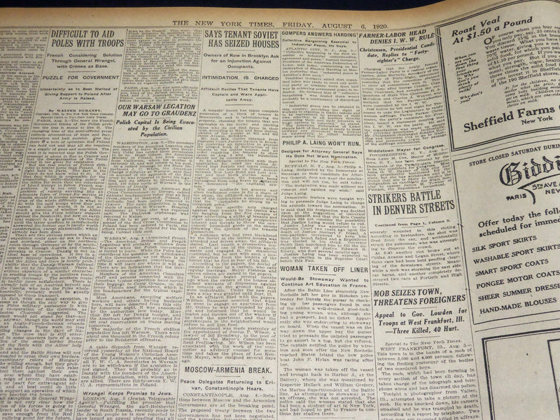 1920 AUGUST 20 NEW YORK TIMES - ALLIES MOVE TO PROTECT POLAND - NT 8543
