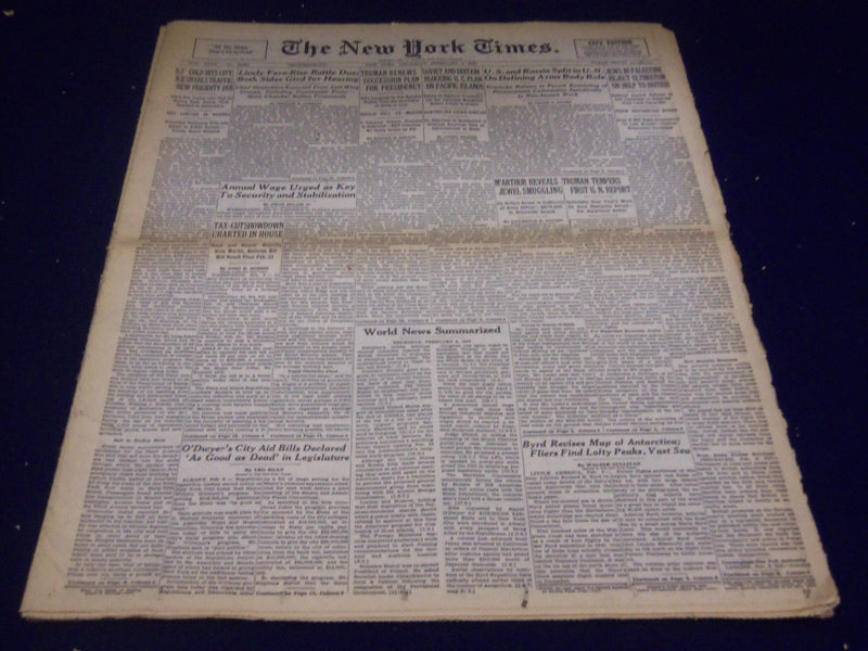 1947 FEBRUARY 6 NEW YORK TIMES - PALESTINE JEWS REJECT ULTIMATUM - NT 3491