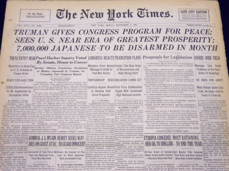 1945 SEPT 7 NEW YORK TIMES - 7,000,000 JAPANESE TO BE DISARMED IN MONTH - NT 236