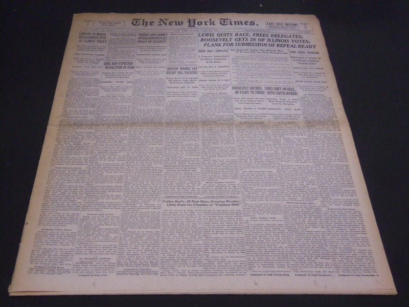 1932 JUNE 26 NEW YORK TIMES - FATHER DUFFY GROWING WEAKER, LITTLE HOPE - NT 4986