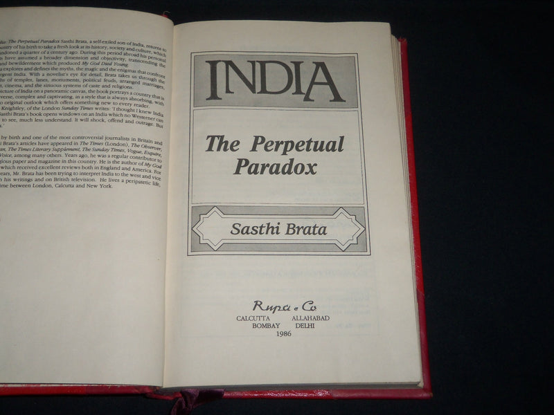 1986 INDIA THE PERPETUAL PARADOX BY SASTHI BRATA BOOK -KENNETH JAY LANE- KD 5246