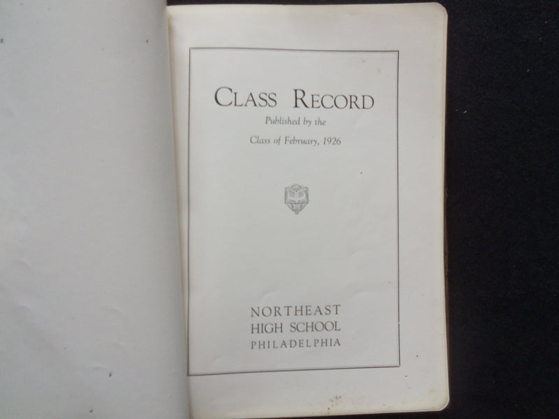 1926 JANUARY NORTHEAST HIGH SCHOOL CLASS RECORD LEATHER-PHILADELPHIA, PA-YB 3376