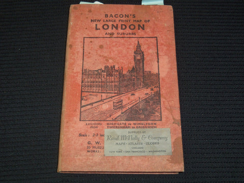 1940'S BACON'S LARGE PRINT MAP OF LONDON AND SUBURBS - LINEN BACKED - K 2022
