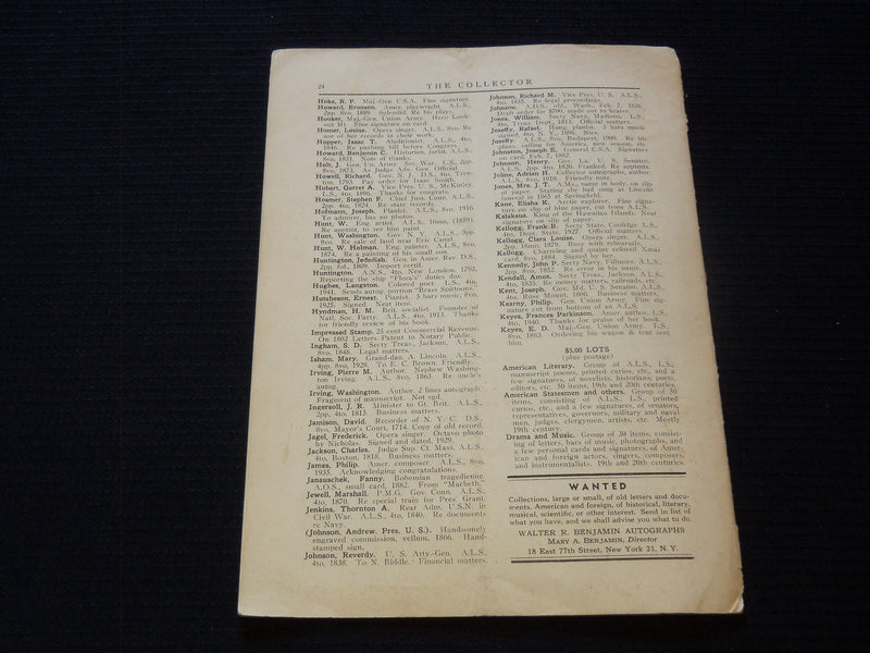 1950 JANUARY THE COLLECTOR MAGAZINE OF AUTOGRAPH & HISTORICAL- NEW YORK - J 7300