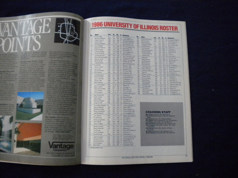 1986 OCTOBER 4 FOOTBALL PROGRAM -OHIO STATE UNIV VS ILLINOIS STATE UNIV-SP 3624Y