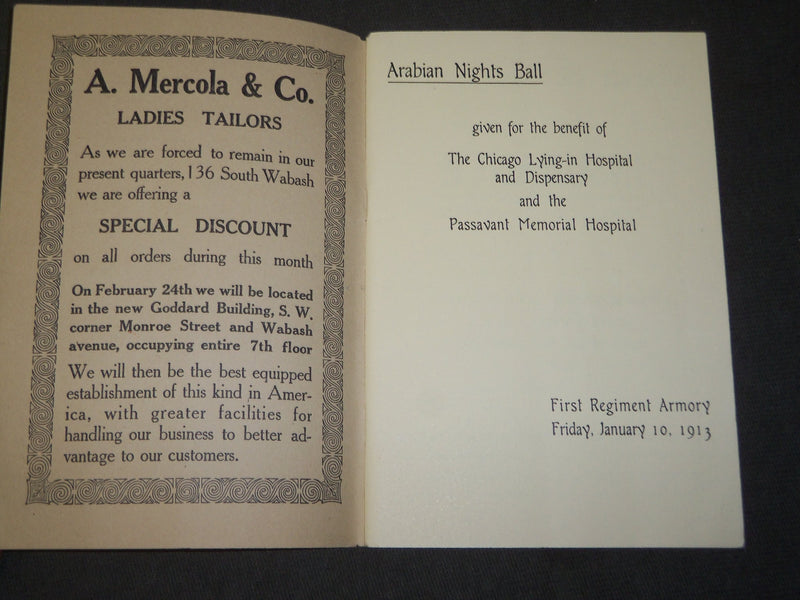 1913 JANUARY ARABIAN NIGHTS BALL - CHICAGO LYING-IN HOSPITAL PROGRAM - J 3480