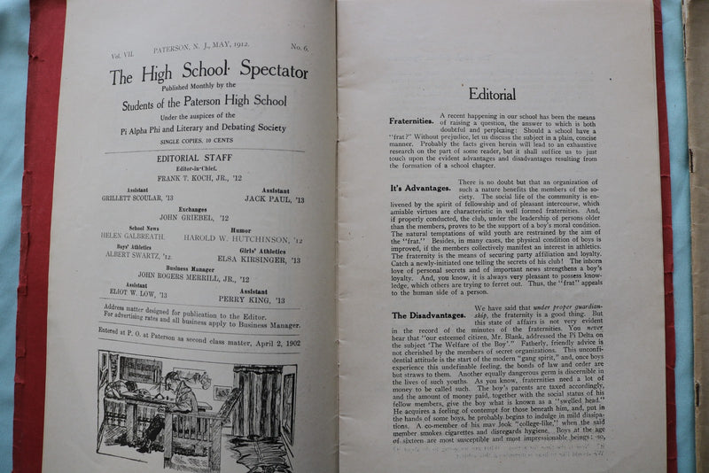 1911-1925 PATTERSON, NJ HIGH SCHOOL - SPECTATOR MAGAZINES - LOT OF 8 - K 3349