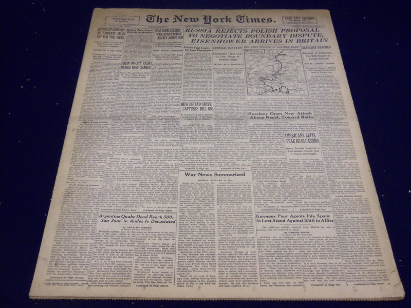 1944 JANUARY 17 NEW YORK TIMES - EISENHOWER ARRIVES IN BRITAIN - NT 1741