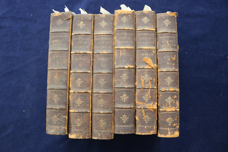 1891 BOSWELL'S LIFE OF JOHNSON HARDCOVER BOOKS - LOT OF 6 VOLUMES - KD 9449
