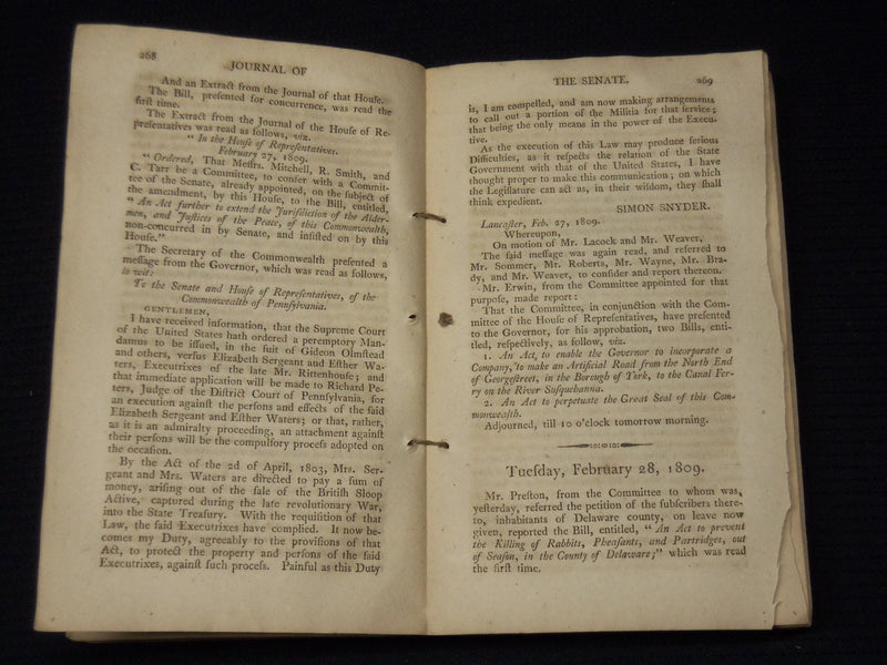 1806-1809 PENNSYLVANIA COMMONWEALTH JOURNAL OF THE SENATE - 3 VOLUMES - KD 3370H