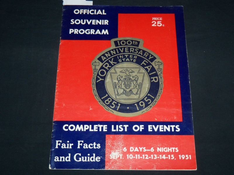 1951 YORK INTER STATE FAIR 100TH ANNIVERSARY OFFICIAL PROGRAM - J 8689