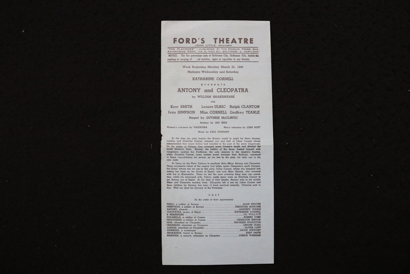1948 MARCH 22 ANTOHY AND CLEOPATRA PROGRAM - CHARLTON HESTON - K 2818
