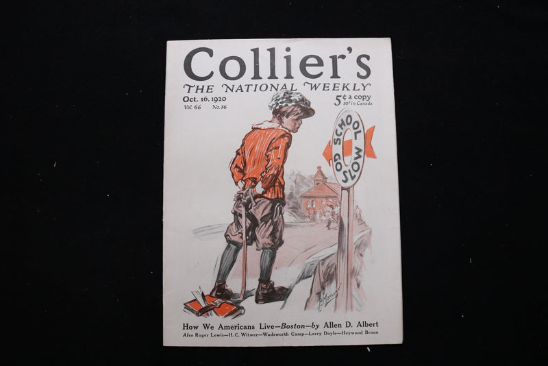 1920 OCT 16 COLLIER'S MAGAZINE - A BOY PULLING BOOK WITH BELT COVER - E 10997