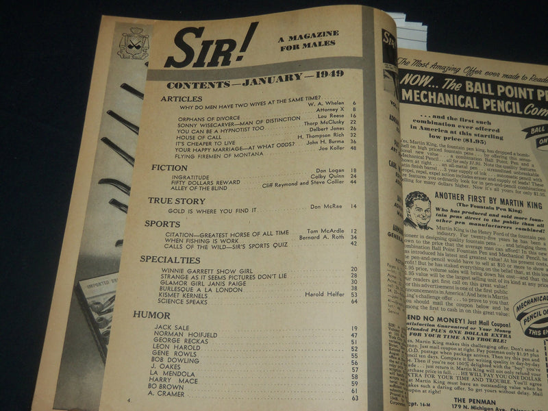 1949 JANUARY SIR! MAGAZINE - VICE & NEW YORK - JANIS PAIGE - PHOTOS - J 5655