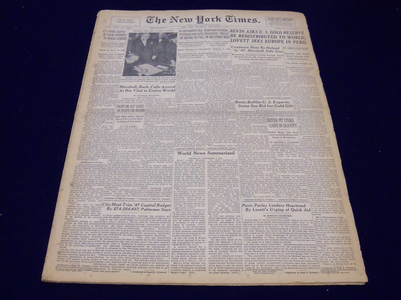 1947 SEPT 4 NEW YORK TIMES - BEVIN ASKS U. S. GOLD BE REDISTRIBUTED - NT 82