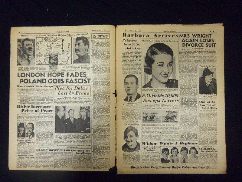 1935 MARCH 29 NEW YORK DAILY MIRROR- U.S. SEIZES 10,000 SWEEPS TICKETS - NP 2134