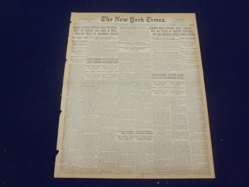 1917 DECEMBER 13 NEW YORK TIMES - BAKER DEFENDS NATION'S WAR PROGRESS - NT 8260