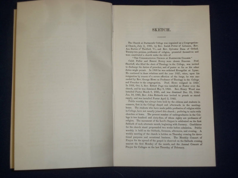 1855 CONGREGATIONAL CHURCH AT DARTMOUTH COLLEGE CREED AND COVENANT - J 4700
