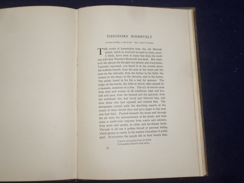 1919 A MEMORIAL TO THEODORE ROOSEVELT - STATE OF NY- HARDCOVER BOOK BY - KD 9098