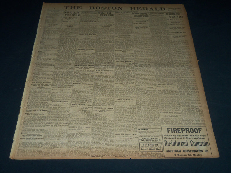 1910 AUGUST 10 THE BOSTON HERALD - GAYNOR SURVIVES ASSASSIN'S SHOT - BH 152
