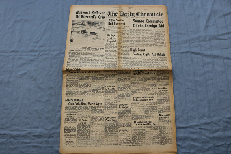 1966 MAR 7 THE DAILY CHRONICLE NEWSPAPER - MIDWEST RELIEVED OF BLIZZARD- NP 8503