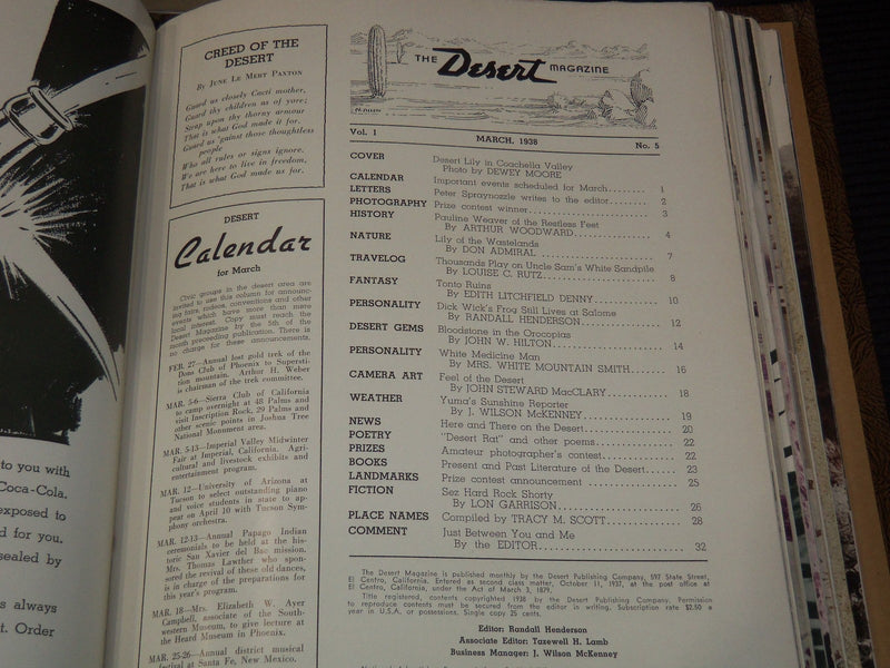 1937-1938 THE DESERT MAGAZINE BOUND VOLUME - BINDER - NO. 1-12 - KD 5403L