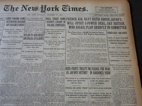 1921 DECEMBER 17 NEW YORK TIMES - FRENCH ASK NAVY RATIO ABOVE JAPAN'S - NT 6134