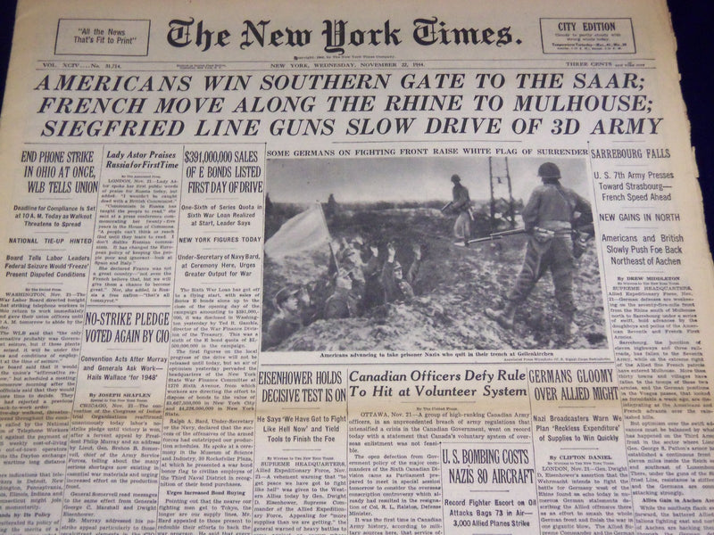 1944 NOVEMBER 22 NEW YORK TIMES - AMERICAN WIN GATE - NT 2607