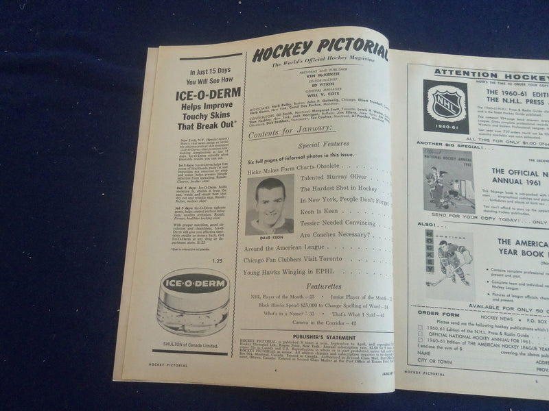 1961 JANUARY HOCKEY PICTORIAL MAGAZINE - MURRAY OLIVER COVER - ST 200L