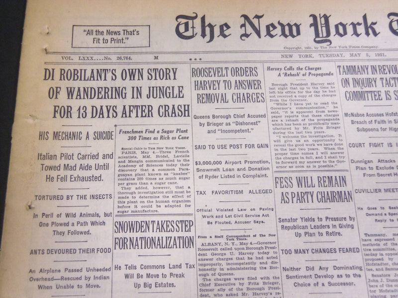 1931 MAY 5 NEW YORK TIMES - DI ROBILANT'S OWN STORY IN JUNGLE - NT 5033