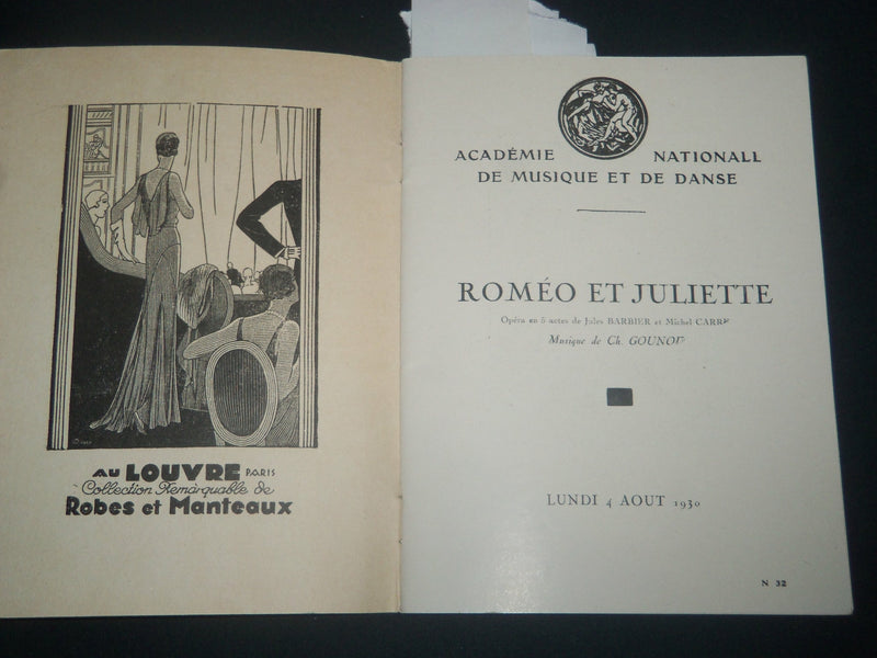 1930 ACADEMIE NATIONALE DE MUSIQUE DANSE PROGRAM - ROMEO ET JULIETTE - J 4215