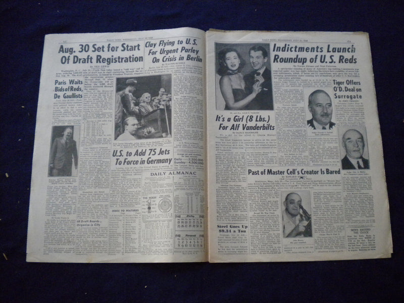 1948 JULY 21 NEW YORK DAILY NEWS NEWSPAPER-U.S ROUNDING UP INDICTED REDS-NP 5993