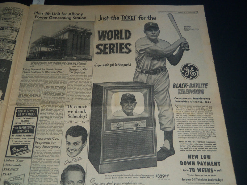 1951 OCTOBER 1 ALBANY TIMES UNION NEWSPAPER - GIANTS DODGERS TIED - NT 7596