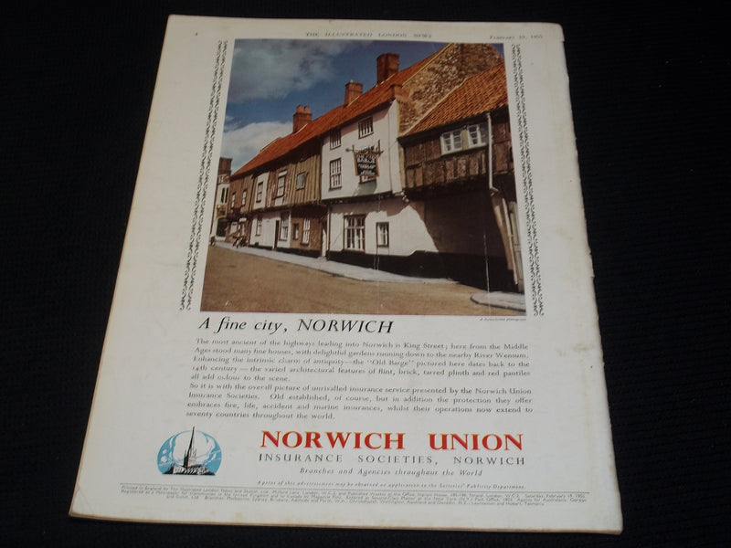 1955 FEBRUARY 19 ILLUSTRATED LONDON NEWS MAGAZINE NICE COVERS & ADS - E 4278