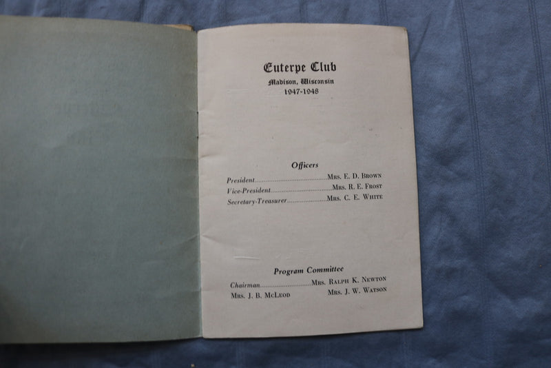 1942-1952 EUTERPE CLUB PROGRAMS - MADISON, WISCONSIN - LOT OF 9 - O 3865