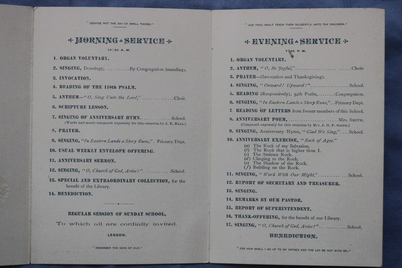1885 JUNE 14 BRATTLEBORO BAPTIST SUNDAY SCHOOL ANNIVERSARY PROGRAM - K 2743