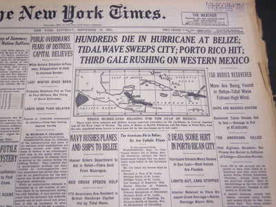 1931 SEPTEMBER 12 NEW YORK TIMES - HUNDREDS DIE IN HURRICANE AT BELIZE - NT 5014