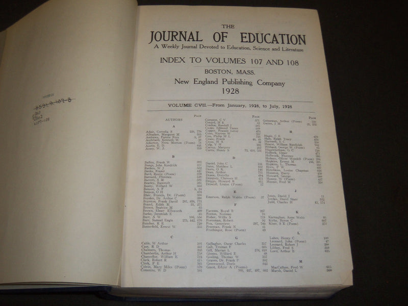 1928 JANUARY-DECEMBER JOURNAL OF EDUCATION BOUND VOLUME - COMPLETE YEAR - R 891