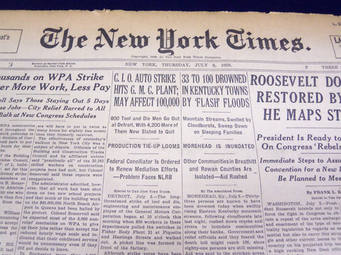 1939 JULY 6 NEW YORK TIMES - 33 TO 100 DROWNED IN KENTUCKY TOWNS - NT 600