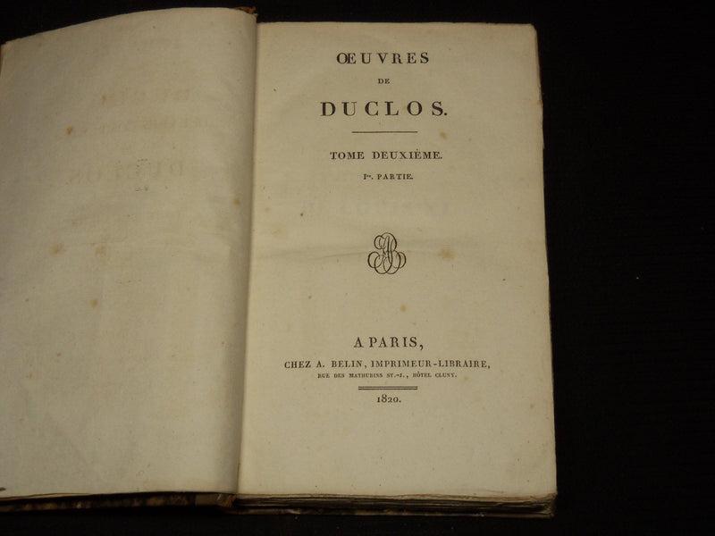 1820-1821 OEUVRES DE DUCLOS FRENCH VOLUMES 1-3 - PARIS - KD 4133