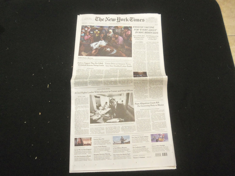 2021 MARCH 3 NEW YORK TIMES - ENOUGH VACCINE FOR EVERY ADULT IN MAY, BIDEN SAYS