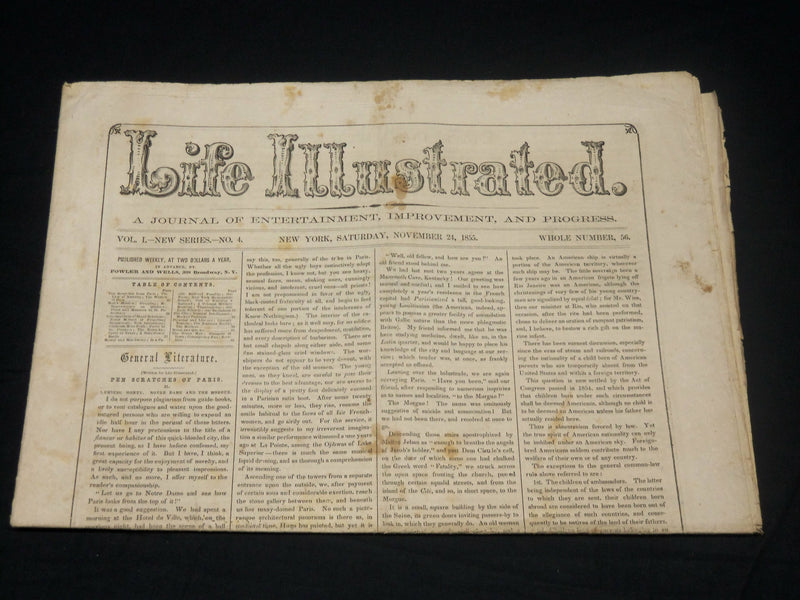 1855 NOVEMBER 24 LIFE ILLUSTRATED NEWSPAPER - HIAWATHA LONGFELLOW - NP 4782