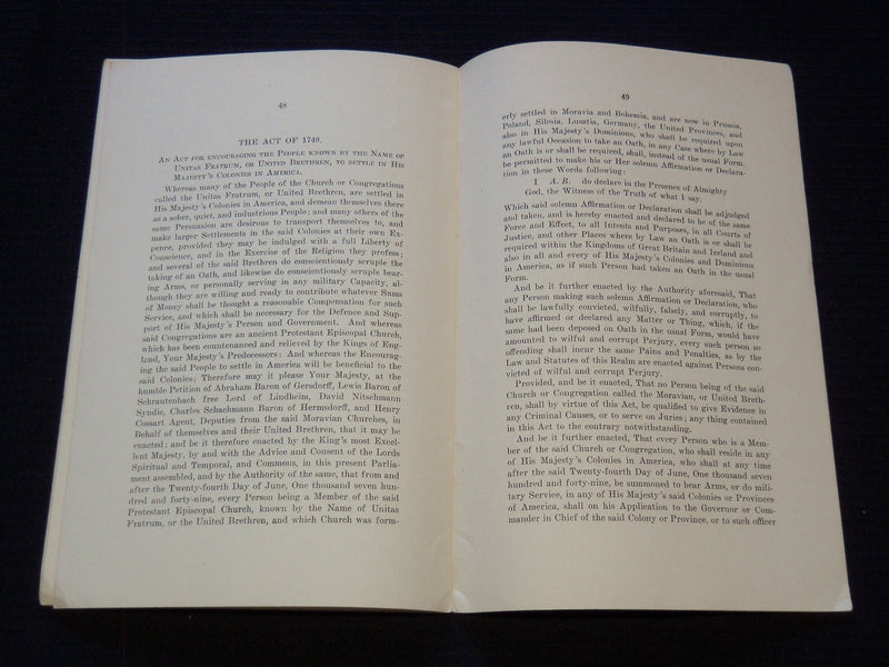 1924 RECOGNITION OF THE UNITAS FRATRUM OLD EPISCOPAL CHURCH BOOK - J 7411